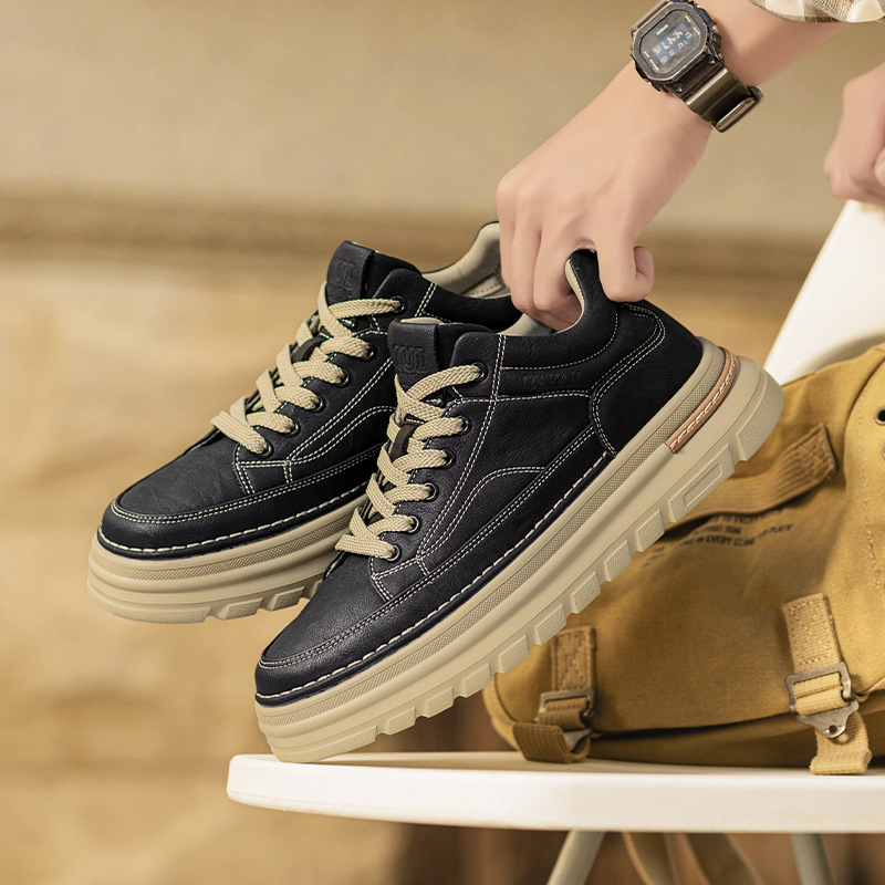 Men's Shoes 2026 Spring New Thick-Soled Wheat-Colored Casual Shoes Outdoor Comfortable Retro American Work Shoes High-Top Sneakers