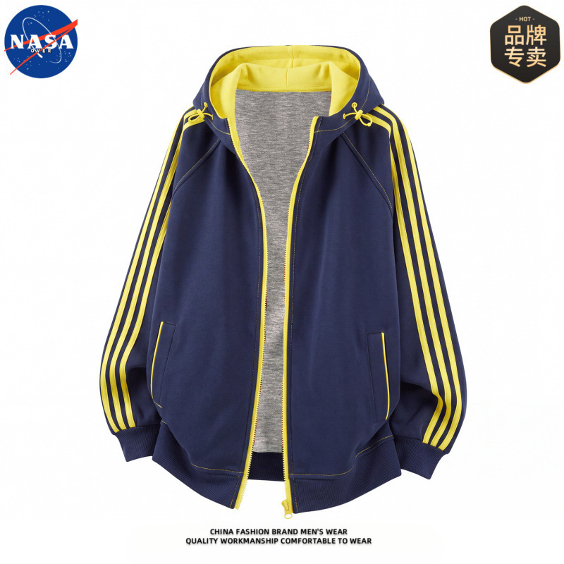 NASA brand high-quality striped hooded sweatshirt, a casual and sporty outerwear piece for men, perfect for autumn and suitable for teenagers NASA brand high-quality striped hooded sweatshirt, a casual and sporty outerwear piece for men, perfect for autumn and suitable for teenagers