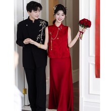 新中式订婚礼服旗袍敬酒服新娘2025新款红色晨袍女高级感回门便装