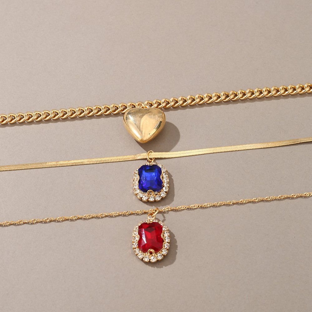 Designer Style French Light Luxury Advanced Design Sense Red Sapphire Neckchain Set_voghion.com