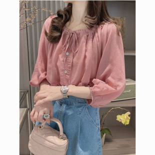 French Niche Three-Quarter Sleeve Chiffon Shirt for Women Summer New Design Fashionable Puff Sleeve Chic Top