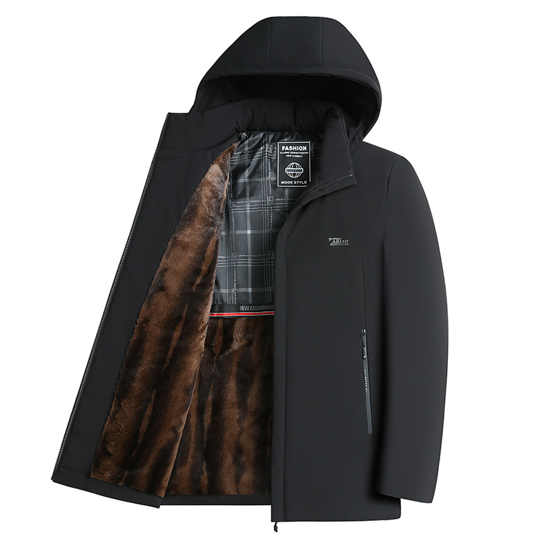 Men's winter cotton-padded coat for middle-aged and elderly men, with detachable hood, fleece-lined and thickened, short style for warmth.