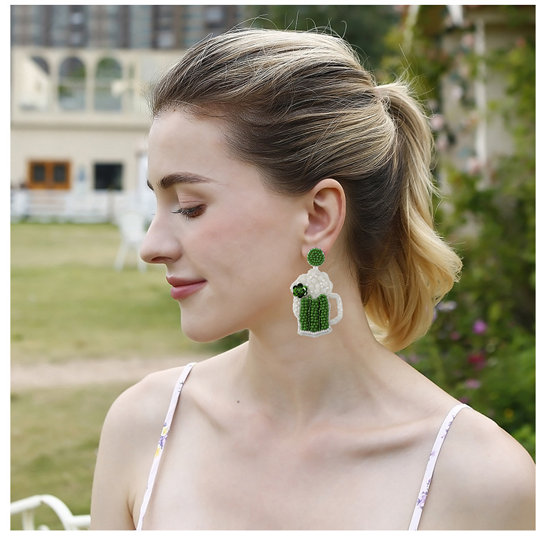 1 Pair Fashion Wine Glass Beaded Sequin Handmade St. Patrick Womenu0027S Earrings