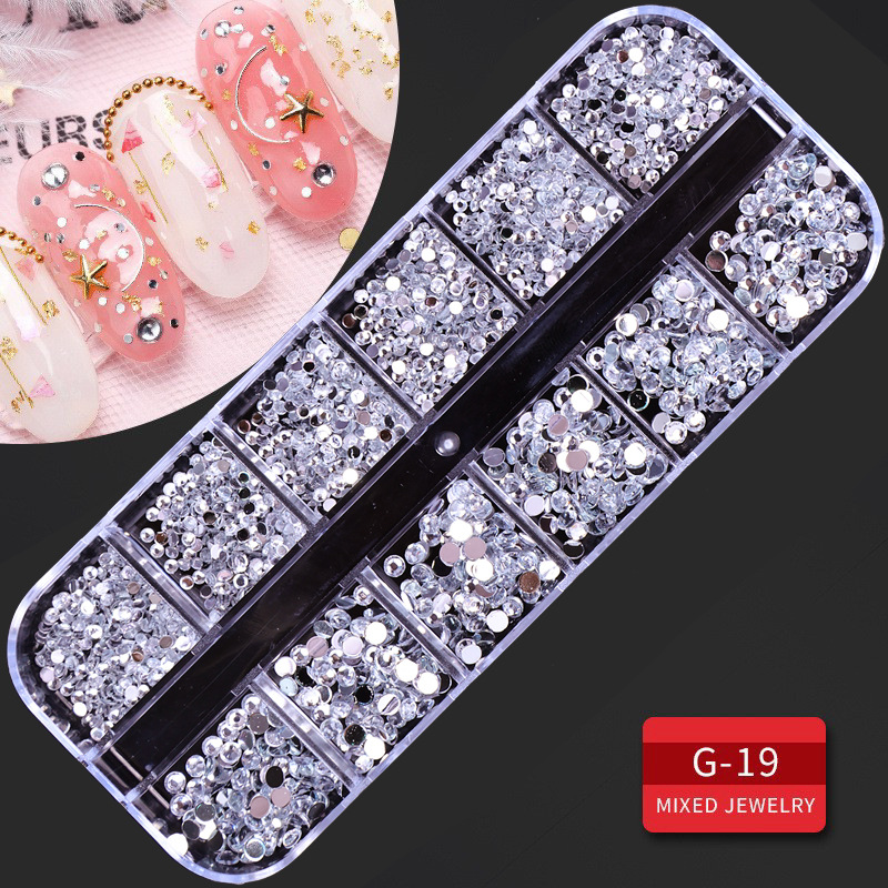 Juego completo transfronterizo de 12 compartimientos de remaches de metal, diamantes de imitación, Xingyue, piezas de concha de diamantes, accesorios para uñas, adornos para uñas