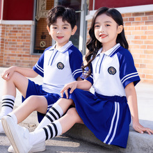 儿童短袖班服小学生校服蓝色运动两件套纯棉幼儿园园服教师服夏装