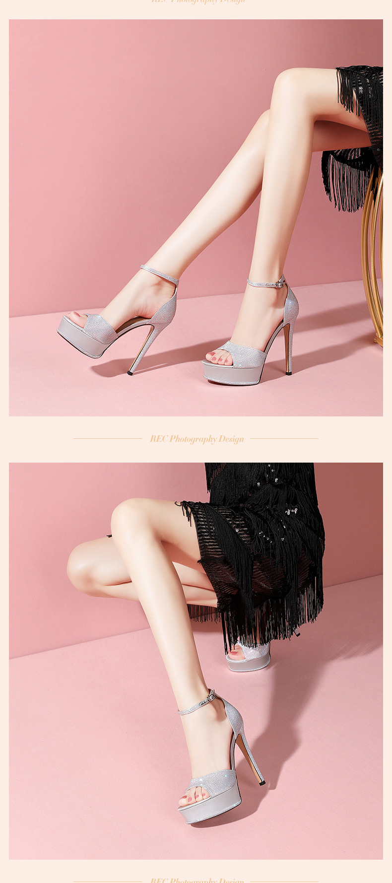 Sandal cao gót nữ da thật một dây đính đá, mũi nhọn hở mũi, gót 10 cm — Màu tím (Chiều cao gót 10 cm) chi tiết 13