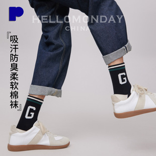 35101 Zhuji Socks Men's Spring and Summer Contrast Color Letter Mid-Tube Socks Warm Sweat-Absorbing Deodorant Stockings Sports Cotton Socks