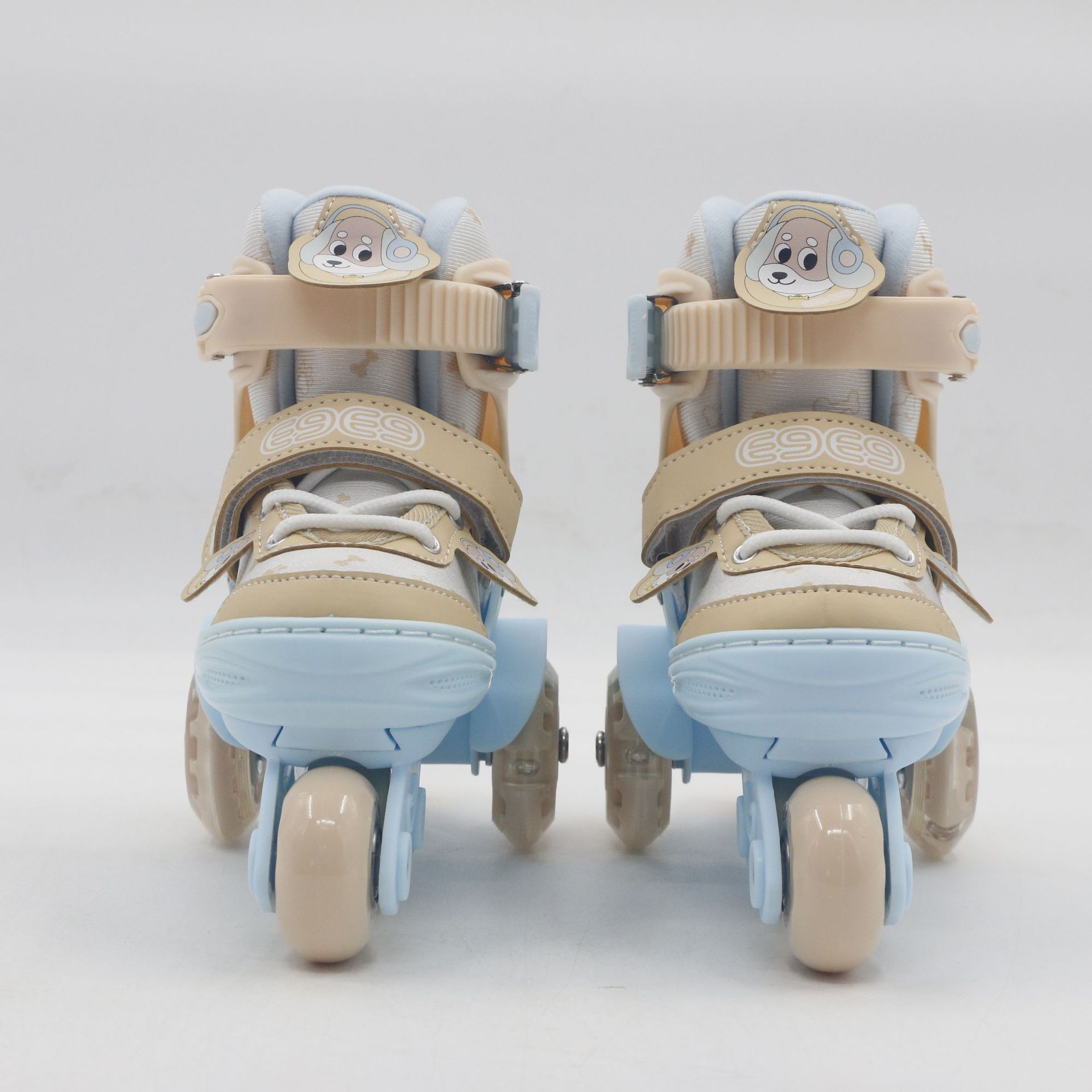 Khaki children's shoes with stability straps and glitter wheels