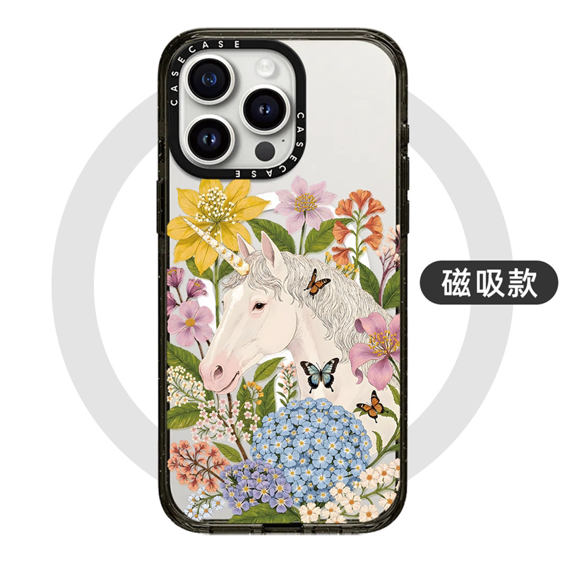 C家联名潮牌花卉独角兽白马适用iphone17手机壳16promax苹果15pro