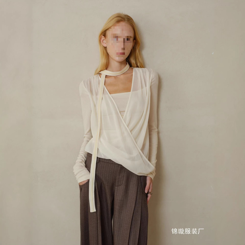Someone Sometimes Original Draped Overlapping Mesh Fake Two-Piece Velvet Halter Neck Wool Knit Wholesale Someone Sometimes Original Draped Overlapping Mesh Fake Two-Piece Velvet Halter Neck Wool Knit Wholesale