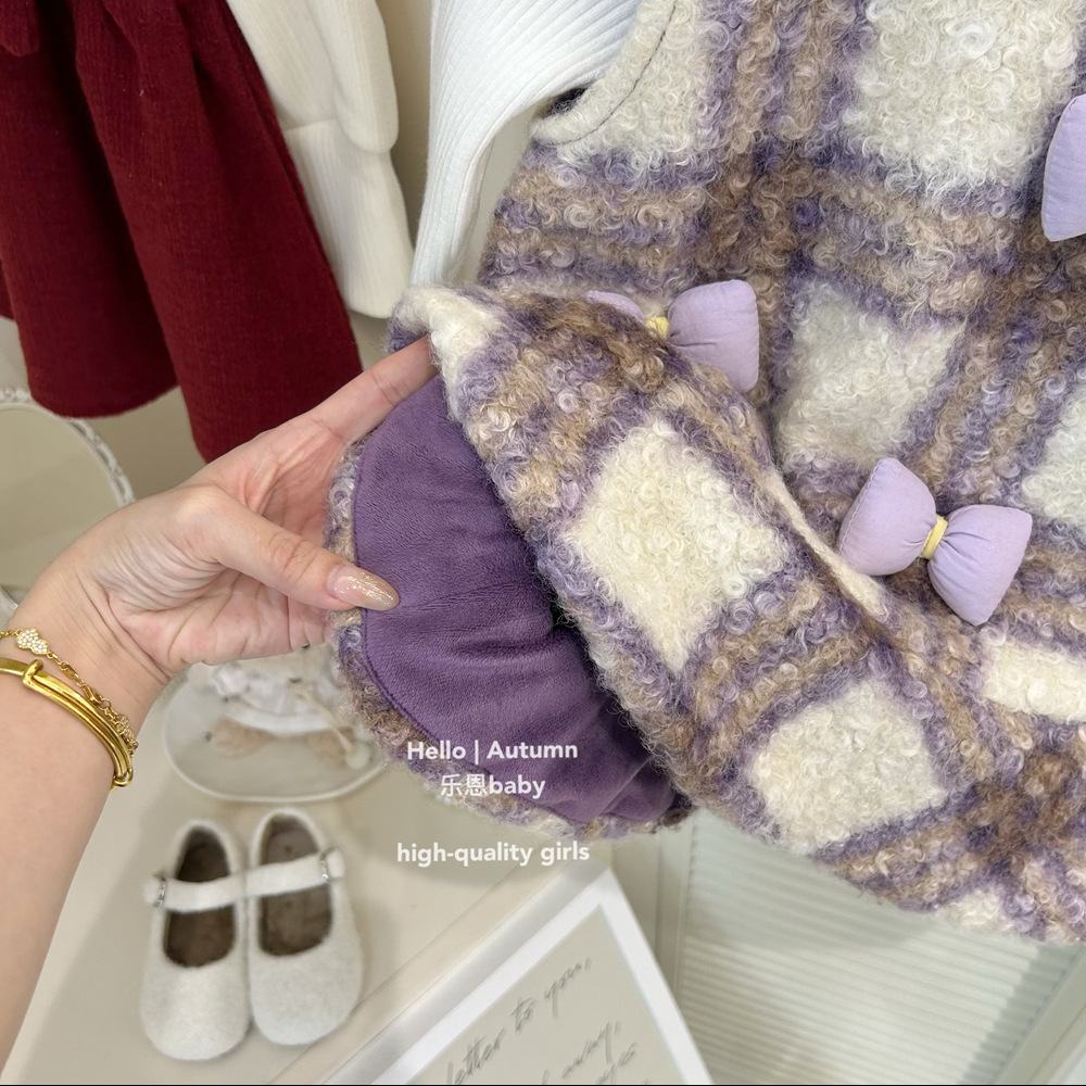 [Ropa de niños de Leen] ropa de invierno de niñas chaleco de lana púrpura vestido de bebé vestido de moda festivo