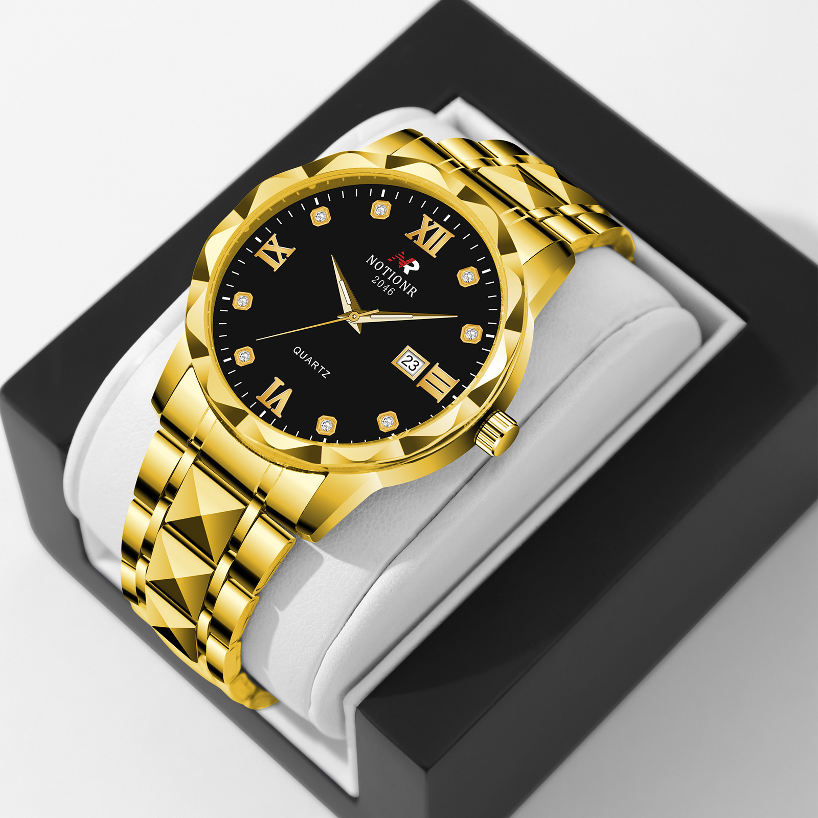 NOTIONR Luxury New Waterproof Round Men's Date Quartz Watch Luminous Sports Watch Stainless Steel Watch