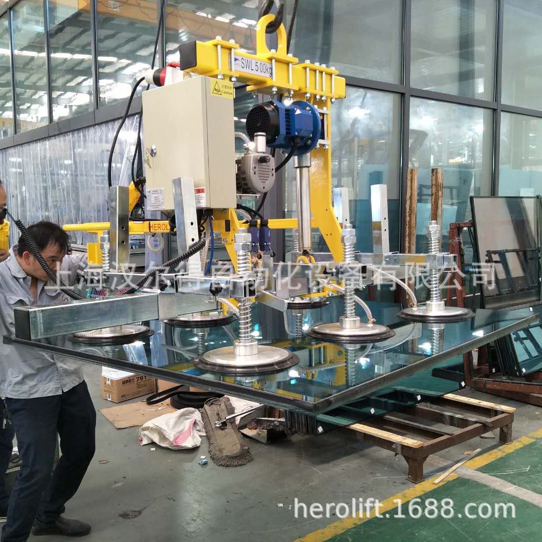 汉尔得90度电动翻转玻璃吸吊机、玻璃吸盘吊具、真空吸盘