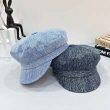 2025春夏新款韩系原创设计牛仔色海女个性时尚显脸气质八角帽