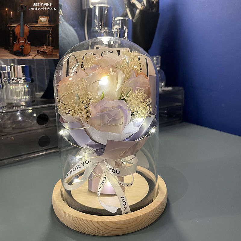 [점장 강력 추천] Zixia Fairy - 보라색과 분홍색 장미 5개 - 선물 가방 + 축하 카드 + 배터리 [완제품 배송]