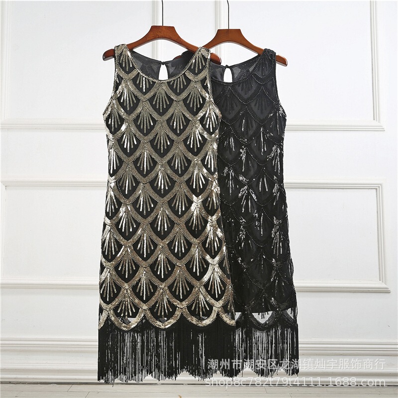 1920S Vintage Sequin Dress Gatsby Fringe Dress Party Banquet Dance Dress Beaded Toast Dress Prom Dress