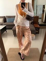 美式大码设计感定染豹纹印花休闲裤子女辣妹宽松bf慵懒风拖地长裤