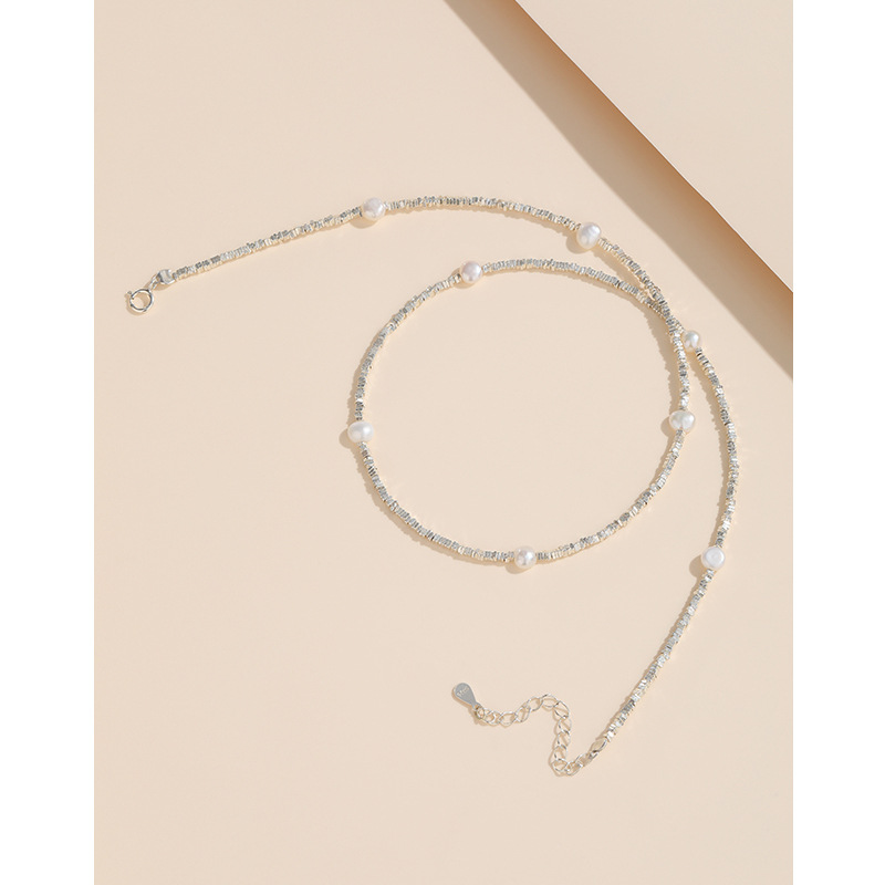 S925 plata esterlina perla de agua dulce roto Collar de plata para las mujeres Luz de lujo nicho diseño de alto grado roto pareja de plata clavícula cadena