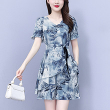 大码套装2025夏季国风印花气质显瘦宽松遮肚洋气上衣＋短裤两件套