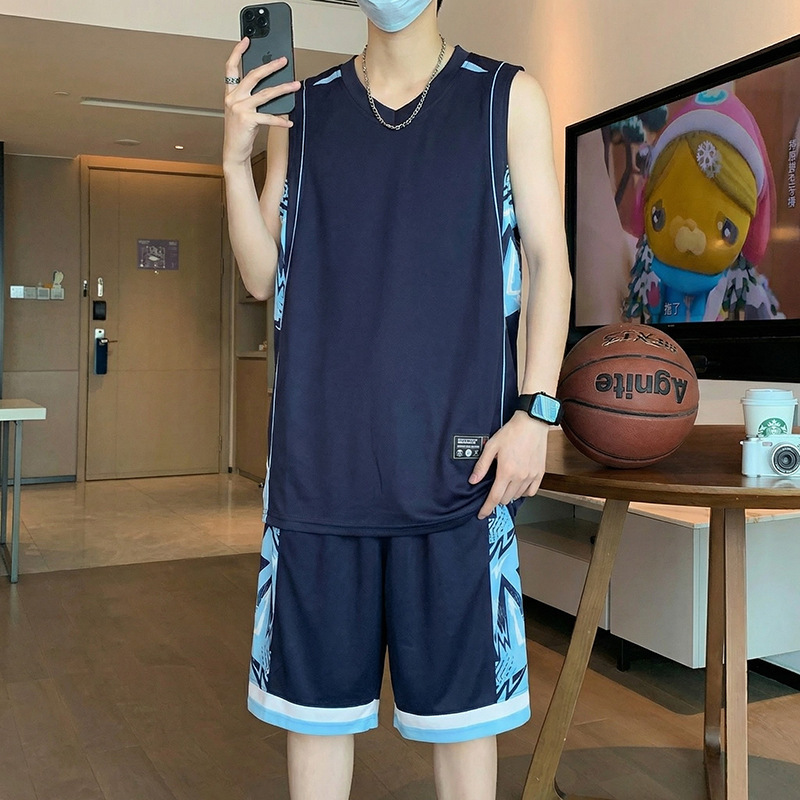 Basketball Uniform Set for Men: Sports Vest, Sleeveless T-Shirt, Ice Silk Shorts, Casual Two-Piece Set, Trendy Quick-Dry Jersey Basketball Uniform Set for Men: Sports Vest, Sleeveless T-Shirt, Ice Silk Shorts, Casual Two-Piece Set, Trendy Quick-Dry Jersey