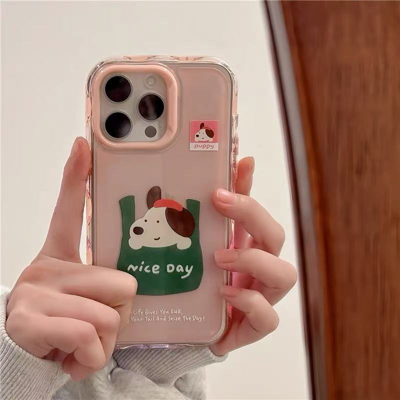 Caricatura linda bolsa de compras para perros iphone15 pareja 16ProMax Apple 14 funda para teléfono móvil 13 colgante