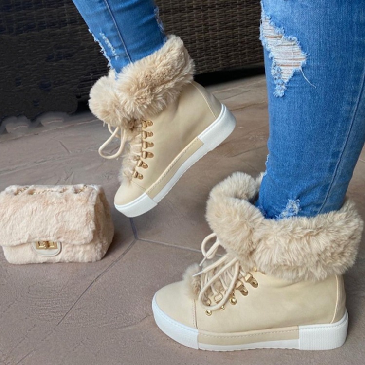 Europa y América de invierno corto largo de piel boca de cuero botas de nieve Estación independiente de las mujeres Comercio exterior más tamaño forrado de lana gruesa Martin botas de algodón