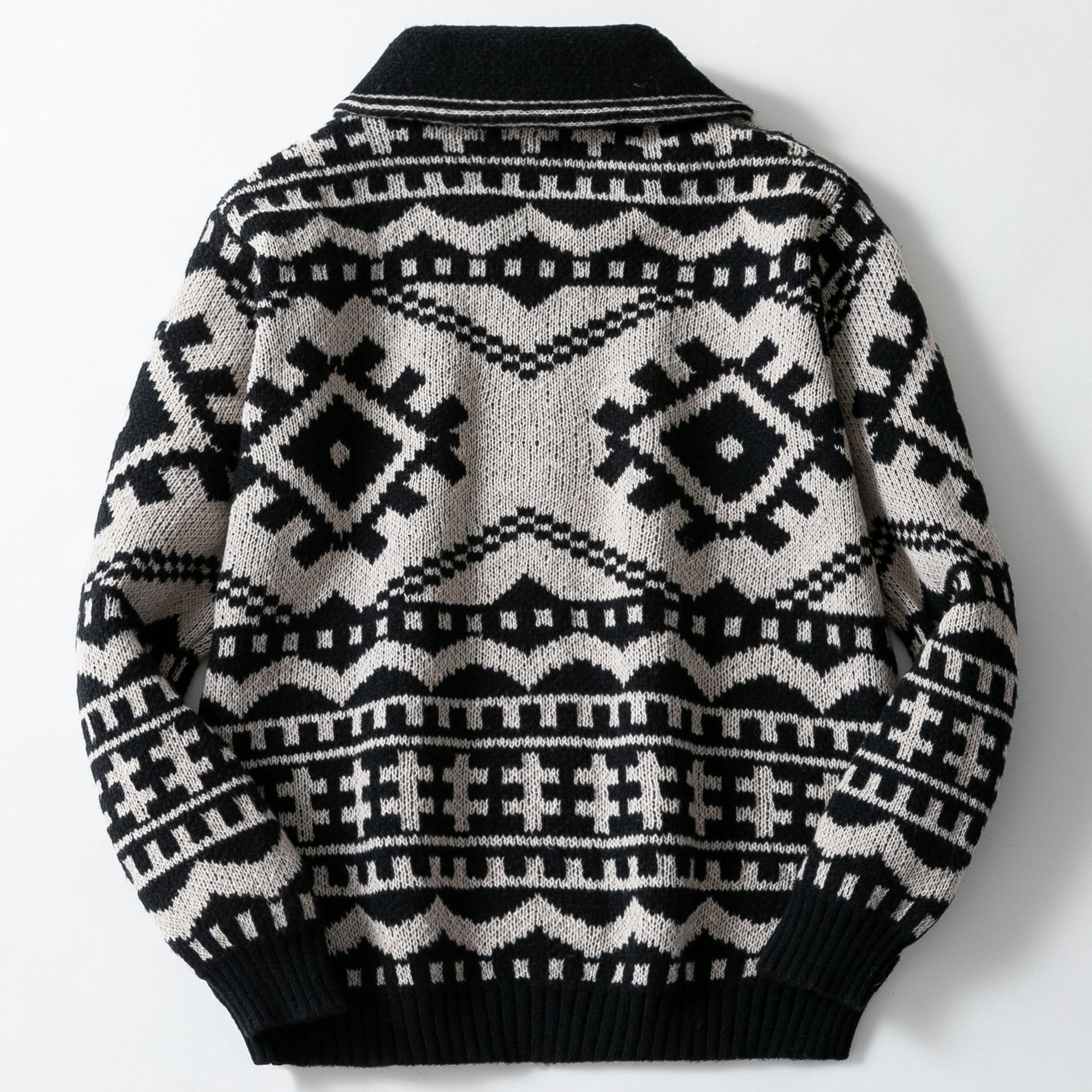Men's autumn winter men's jacquard knitted with lapel collar and long sleeved jacket sweater SY0020_voghion.com