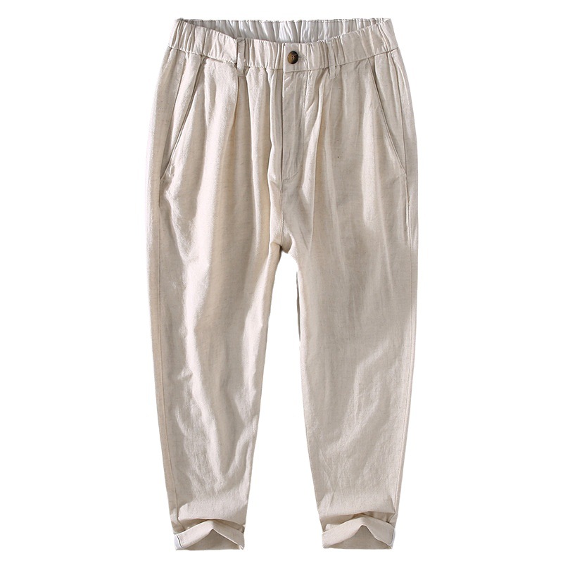 Nine point pants, men's loose linen material, men's casual pants, spring and summer thin tapered summer pants, cotton linen pants, men's_voghion.com
