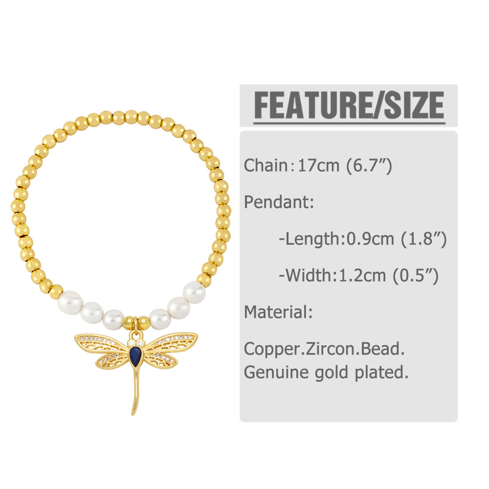 Fashion Dragonfly Copper Bracelets Plating Artificial Pearls Copper Bracelets