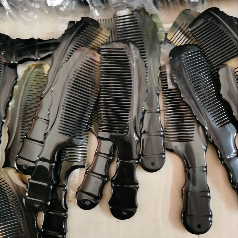 メーカー卸売り黒花竹節柄櫛セットレースの細い歯牛角櫛黒花櫛真空包装|undefined