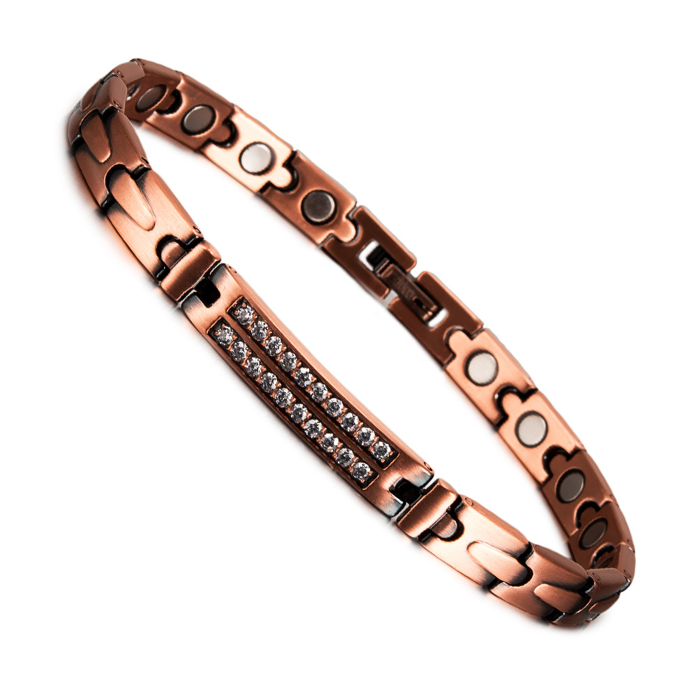 Copper retro magnetic bracelet with zircon