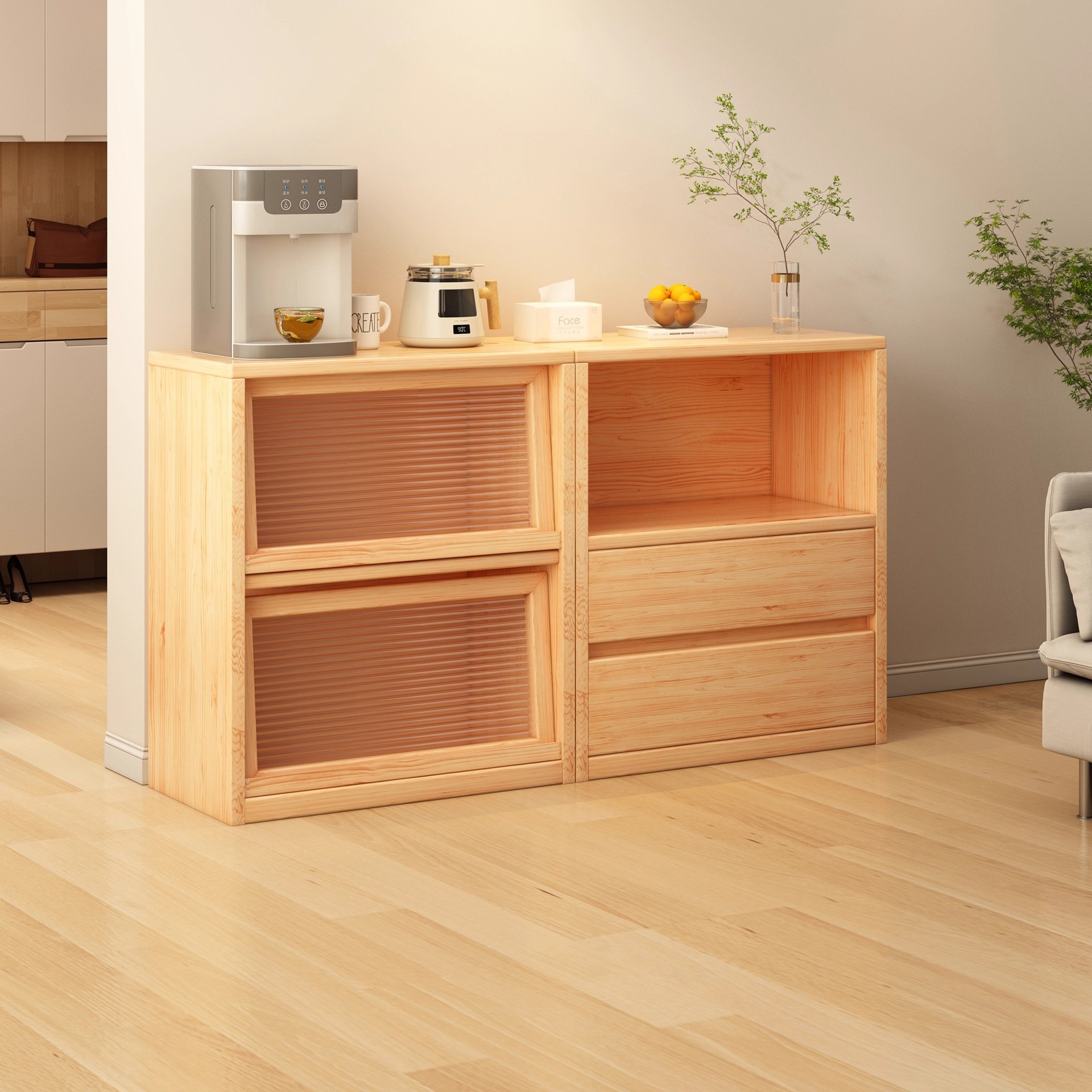 Gabinete de madera sólida Gabinete de té Gabinete de sala de estar Gabinete combinado contra la pared División de comedor Gabinete de almacenamiento Gabinete de cajón Estante de almacenamiento