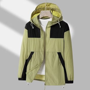 Spring 2025 New Men's Trendy Brand Zipper Jacket Hooded Work Jacket Color Matching Casual Loose Sun Protection Clothes