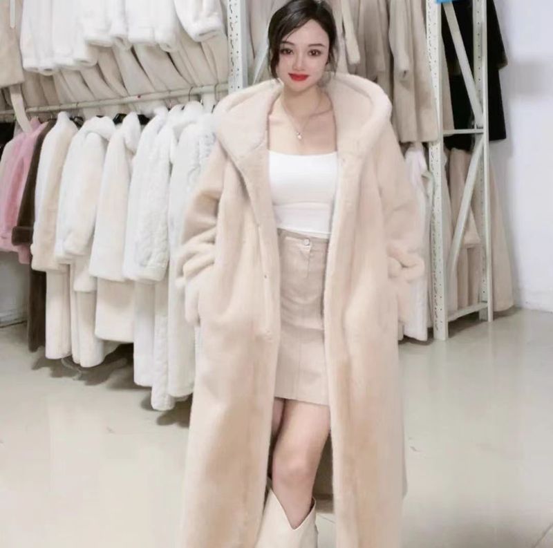 2025 秋と冬の新しい厚いロングスタンドカラー模造ミンクファーコート女性の環境に優しい若いスタイルの毛皮のコート|undefined