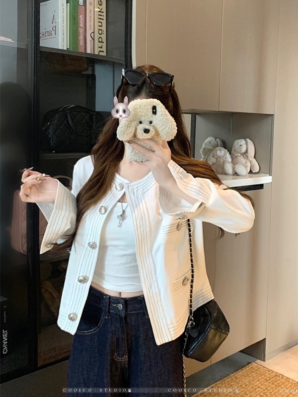 2025新款韩版设计感明线撞色小香风短外套女气质小个子长袖上衣潮|undefined