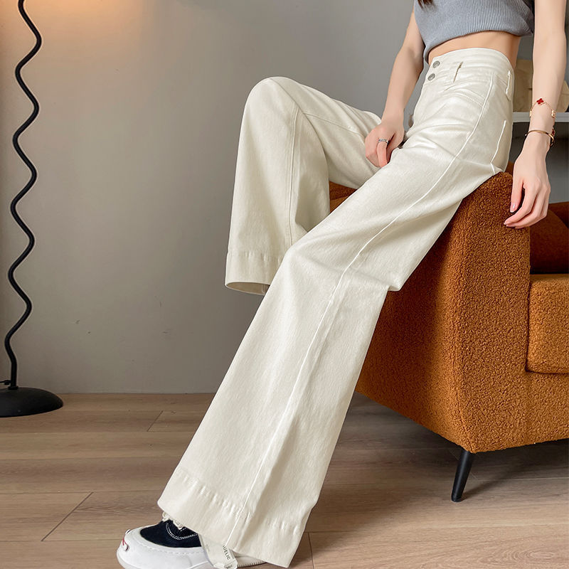 creamy-white Wide Leg Jeans Women's Loosen Pants Show Leg Length All-match New Dipped Pants for Autumn 2024