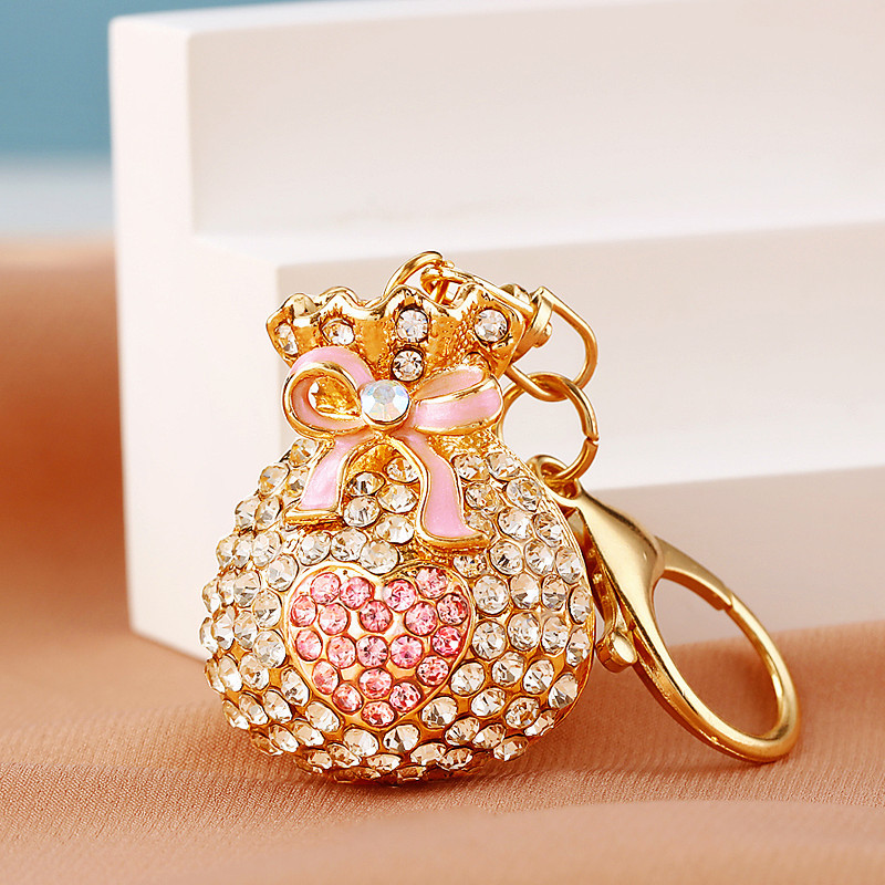 Diamond Embellished Heart Shaped Keyring For Handbags And Keys_voghion.com