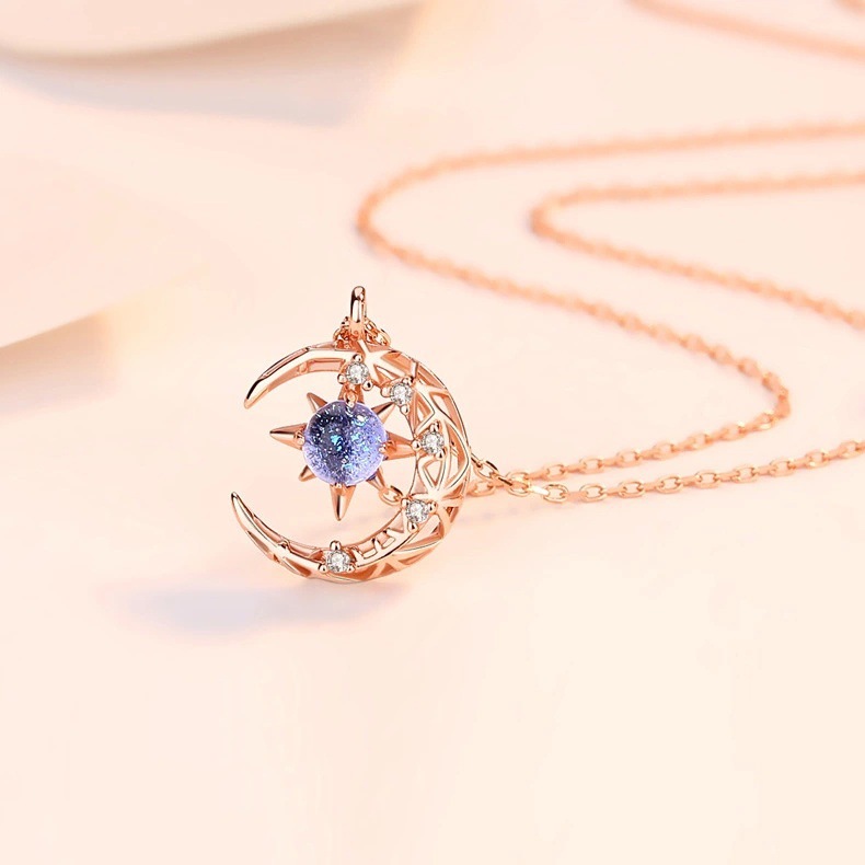 Star and Moon Necklace - Rose Gold