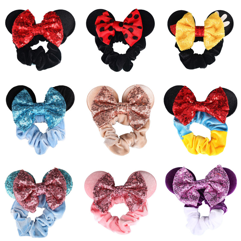 Europe and the United States cross-border children Mickey hair ring flannel large intestine hair ring Christmas holiday sequins bow hair accessories hair ring