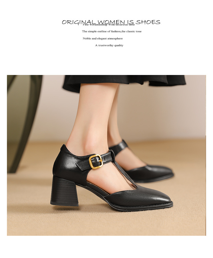 Sandal nữ quai chữ T đầu vuông hở mũi đế bệt — Màu nâu chi tiết 14