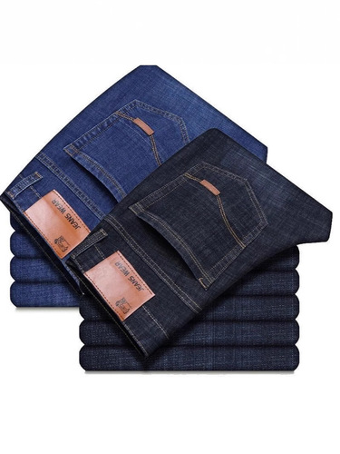 Summer thin men's jeans loose straight leg elastic casual pants durable work pants for men