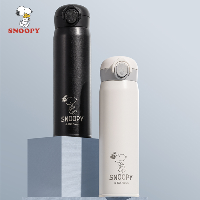 Official Genuine Snoopy Double Layer Vacuum Insulation Stainless Steel Bounce Cover Thermos Simple Mug for Men and Women