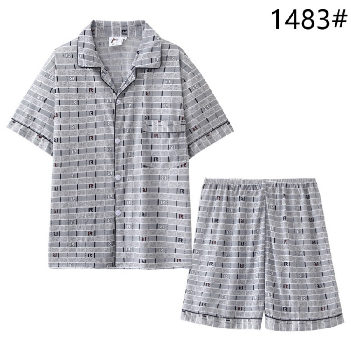 2022 nuevo pijama de verano para hombres pantalones cortos de mangas cortas de mediana edad y mayores para aumentar el tamaño de ropa casera simple