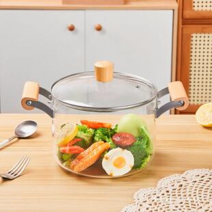 Double-Eared Transparent Glass Pot, High Borosilicate Open Flame Soup Pot, Heat-Resistant Soup Pot, Thickened Household Instant Noodle Pot with Lid