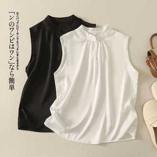 Real Shot of 2025 Stand-Up Collar Bottoming Camisole for Women Summer New Style Sleeveless Inner Silk Belly-Covering Top for Outer Wear