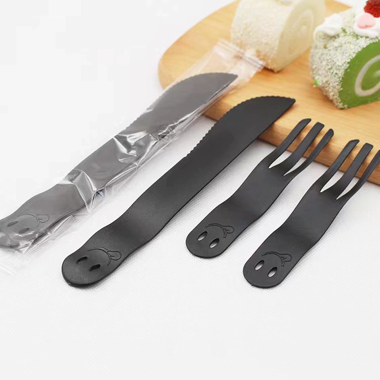 Одноразовый Пластиковый черный нож и вилка Ложка Отдельная упаковка Матовый торт Смайлик Нож и вилка Десертная выпечка Западная еда Утолщенная