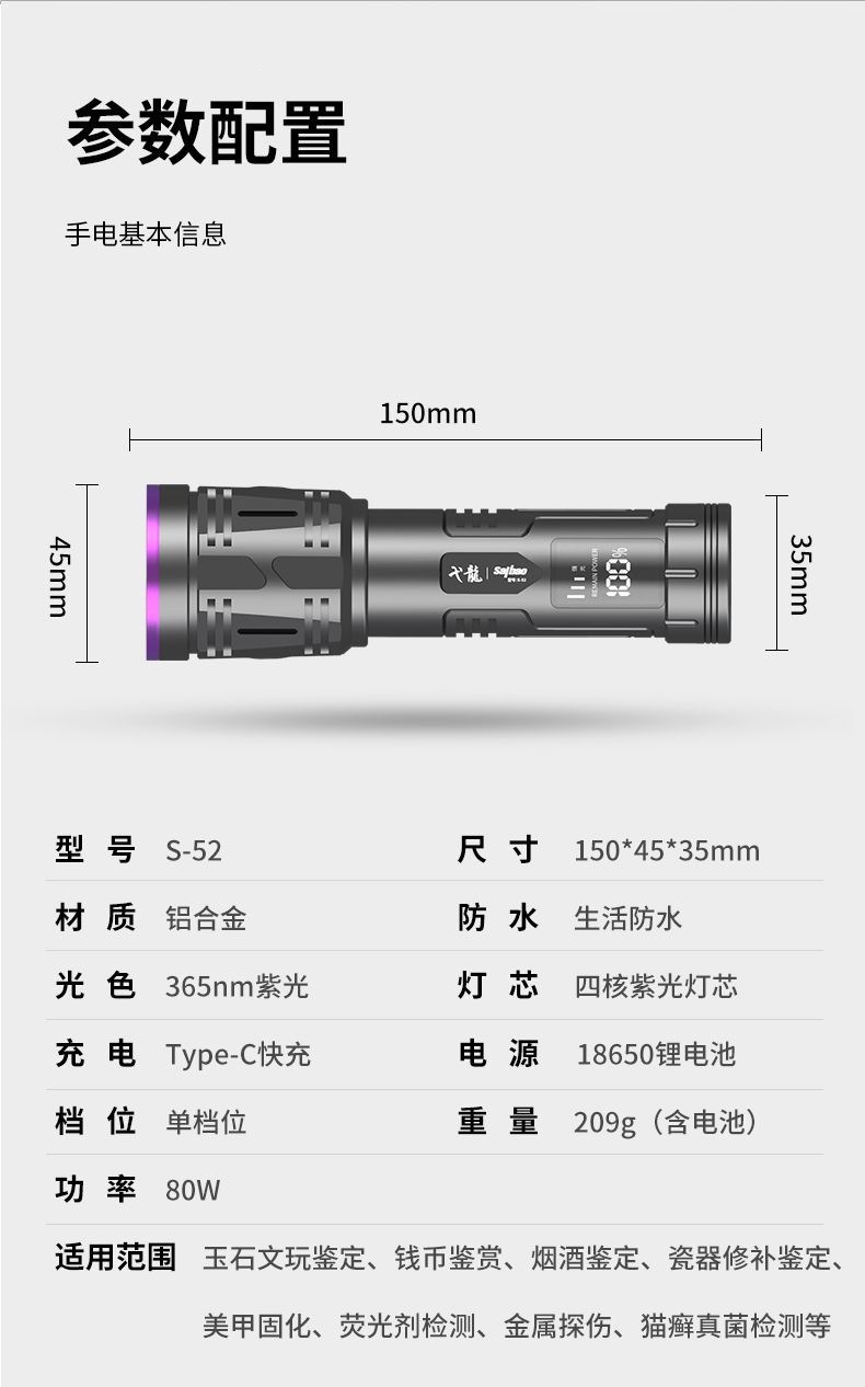 Uv Flashlight for Identification, 365Nm Ultraviolet Light for Detecting Jade, Gemstones, Banknotes, Tobacco, and Alcohol, Anti-Counterfeiting Lamp