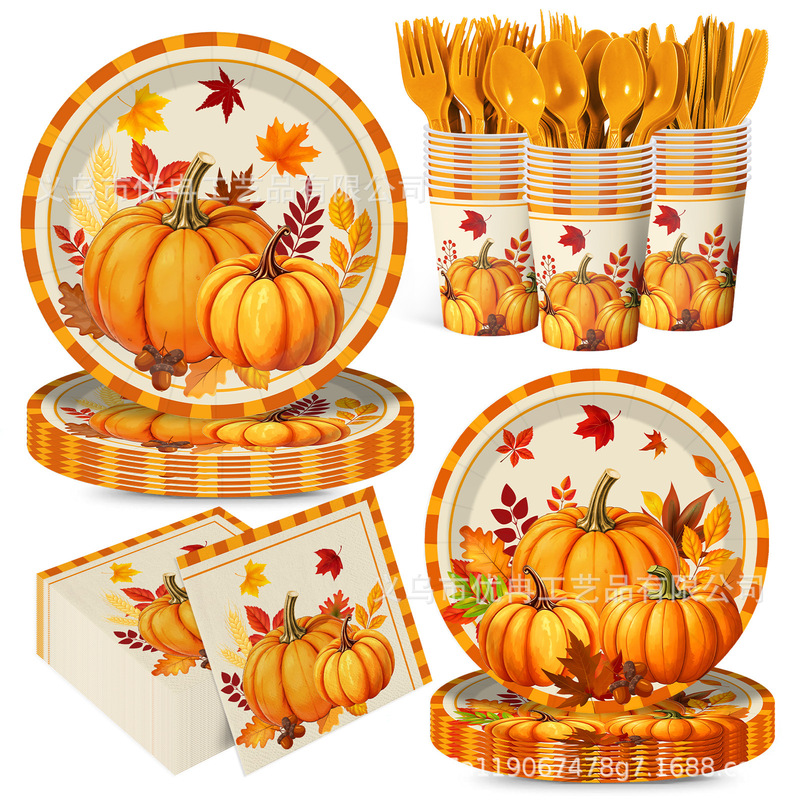 New Harvest Autumn Retro Thanksgiving Theme Disposable Paper Plates, Tablecloth, and Napkins Party Set for Decoration New Harvest Autumn Retro Thanksgiving Theme Disposable Paper Plates, Tablecloth, and Napkins Party Set for Decoration