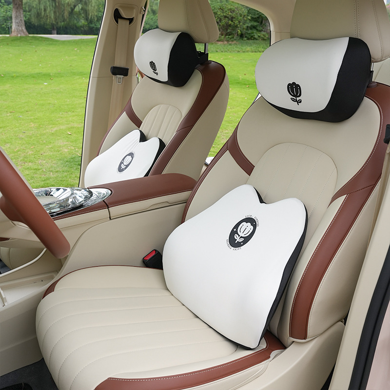 Tulip Car Headrest Neck Pillow Memory Foam Car Travel Cute Soft Seat Cushion Goddess Car Accessories