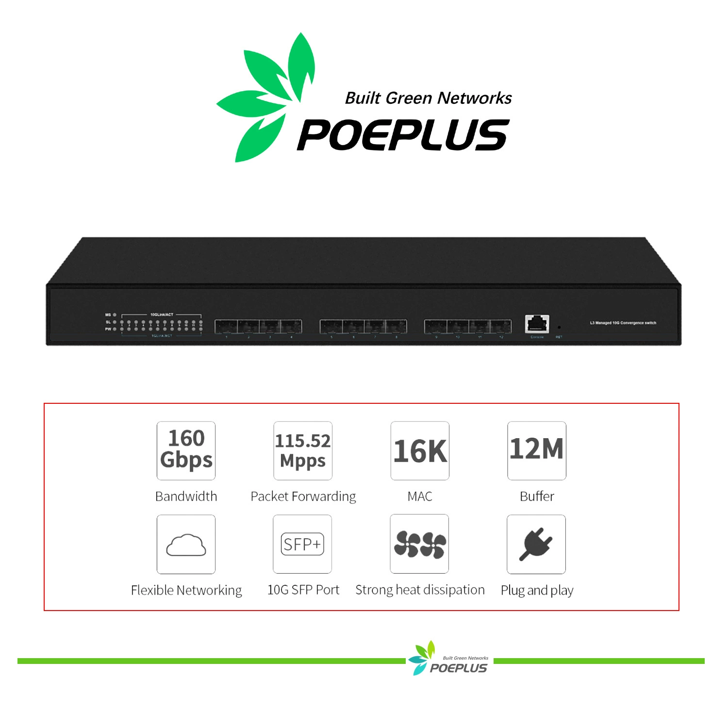 8/12 портов 10G SFP+ L3 управляемый коммутатор 8/12 портов 10G SFP+ трехслойный коммутатор